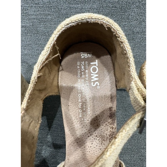 Toms Sandals 9.5 Natural‎ Sierra Canvas Burlap Crisscross Open Toe Cork Wedge - Picture 5 of 7